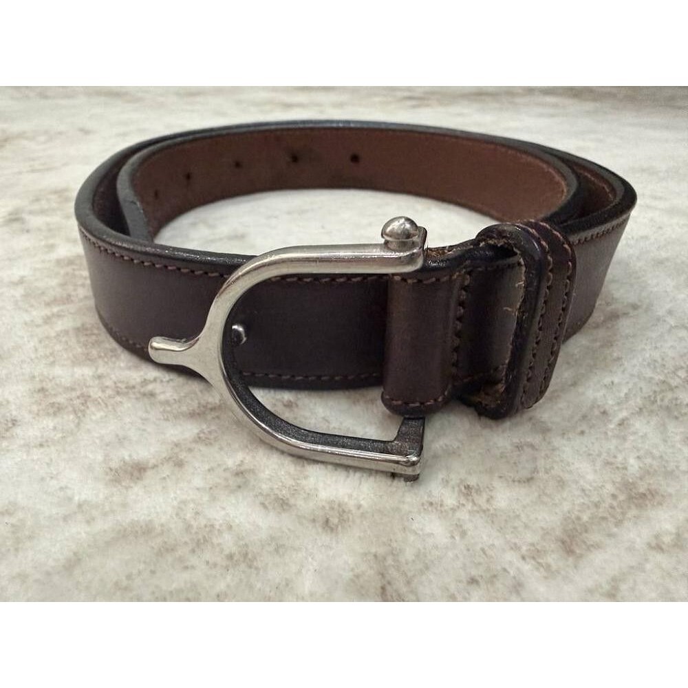 Tory Leather 2716 Bridle Leather Spur Buckle Belt Havana Brown Silver Size 28